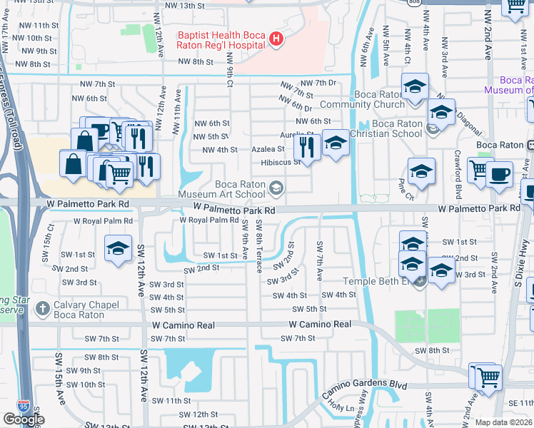map of restaurants, bars, coffee shops, grocery stores, and more near in Boca Raton