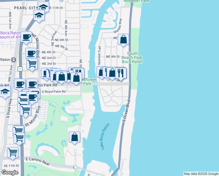 map of restaurants, bars, coffee shops, grocery stores, and more near 850 East Palmetto Park Road in Boca Raton
