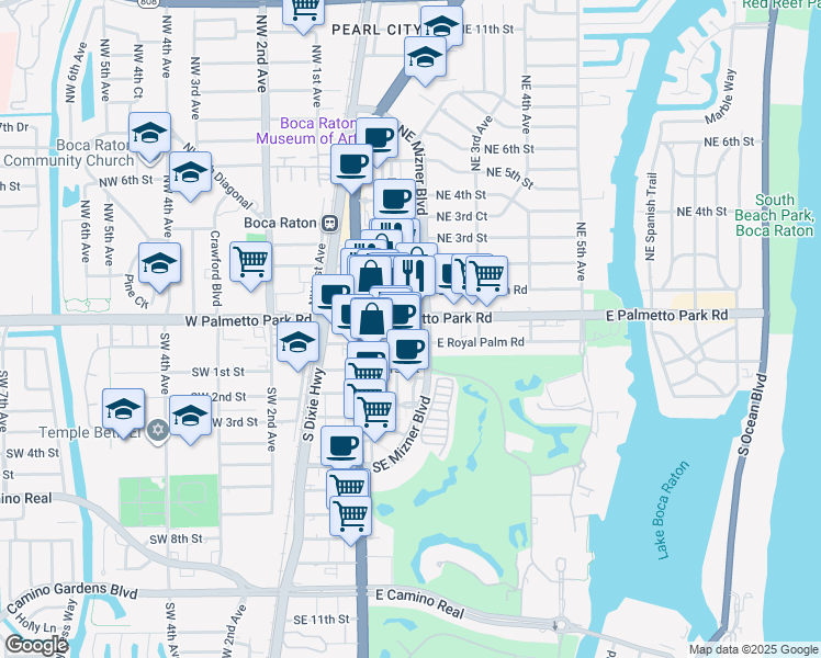 map of restaurants, bars, coffee shops, grocery stores, and more near 150 East Palmetto Park Road in Boca Raton