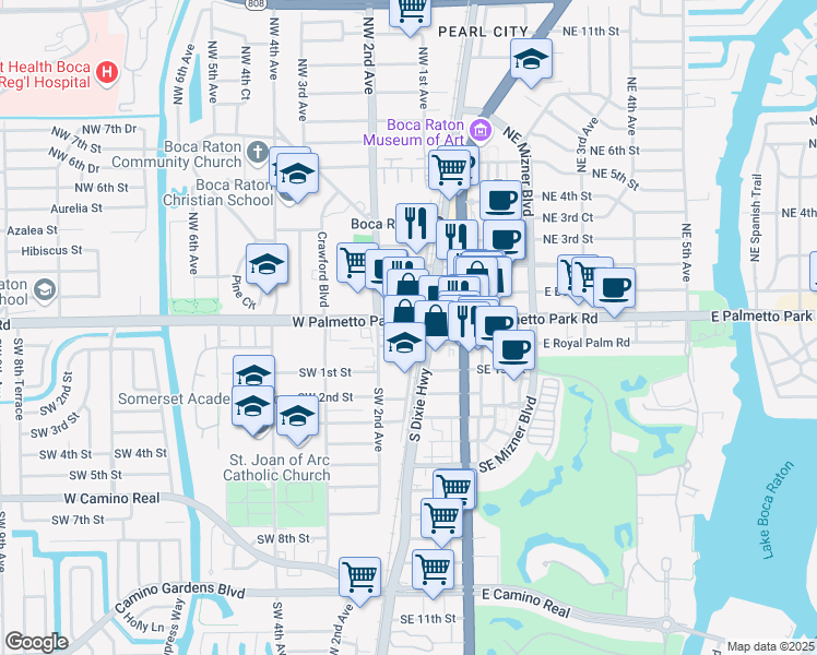 map of restaurants, bars, coffee shops, grocery stores, and more near 120 West Palmetto Park Road in Boca Raton