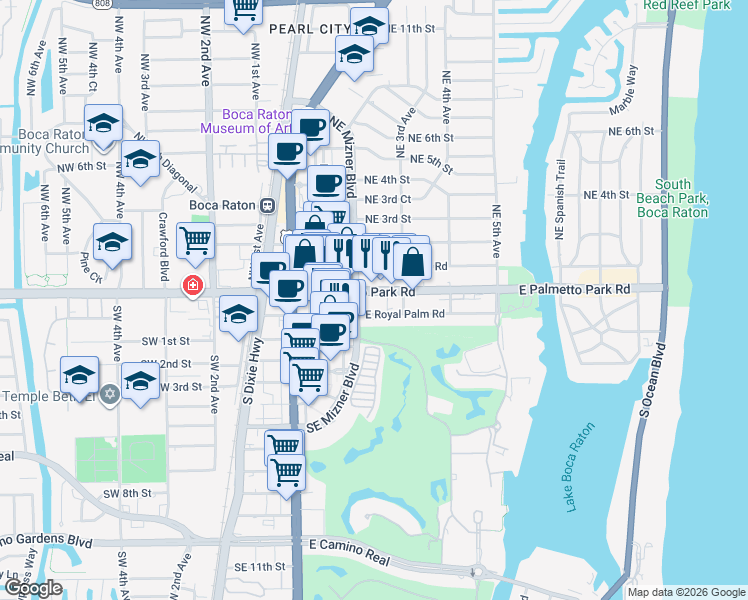 map of restaurants, bars, coffee shops, grocery stores, and more near in Boca Raton
