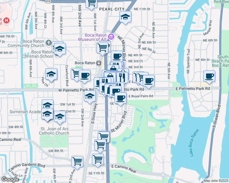 map of restaurants, bars, coffee shops, grocery stores, and more near 120 East Palmetto Park Road in Boca Raton