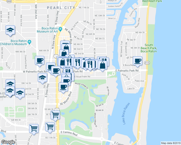 map of restaurants, bars, coffee shops, grocery stores, and more near 366 East Palmetto Park Road in Boca Raton
