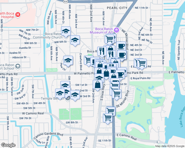 map of restaurants, bars, coffee shops, grocery stores, and more near 150 West Palmetto Park Road in Boca Raton