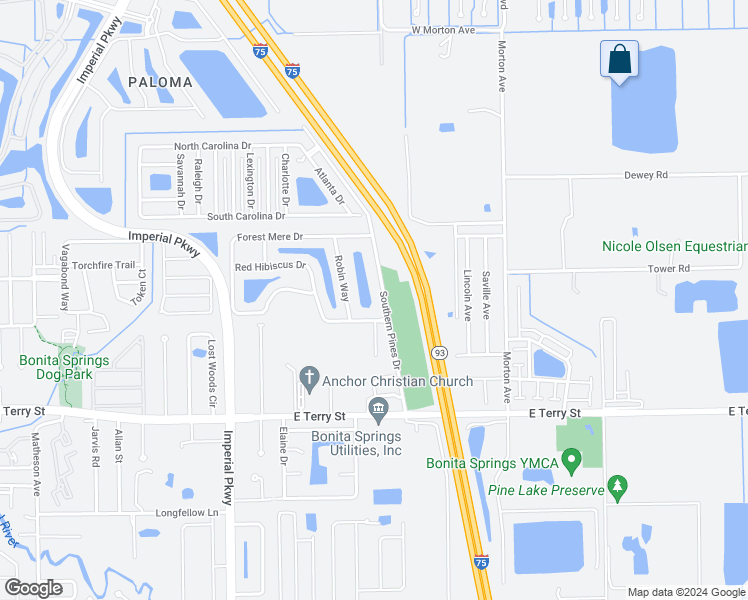 map of restaurants, bars, coffee shops, grocery stores, and more near 26636 Southern Pines Drive in Bonita Springs