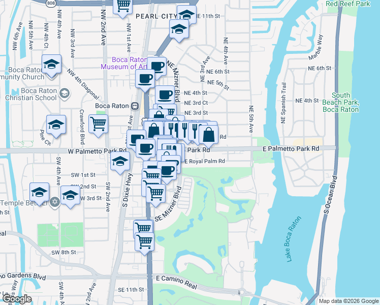 map of restaurants, bars, coffee shops, grocery stores, and more near in Boca Raton