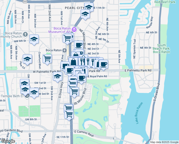 map of restaurants, bars, coffee shops, grocery stores, and more near 200 East Palmetto Park Road in Boca Raton