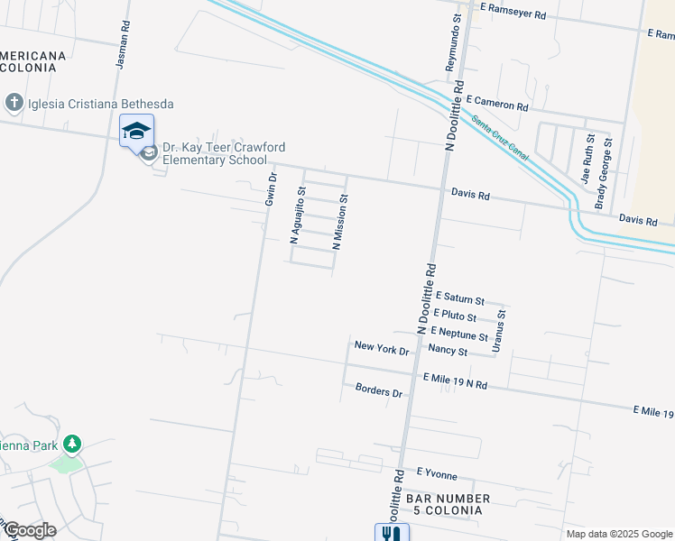 map of restaurants, bars, coffee shops, grocery stores, and more near 4816 North Mission Street in Edinburg