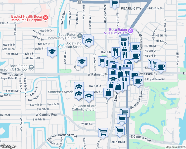 map of restaurants, bars, coffee shops, grocery stores, and more near 320 West Palmetto Park Road in Boca Raton