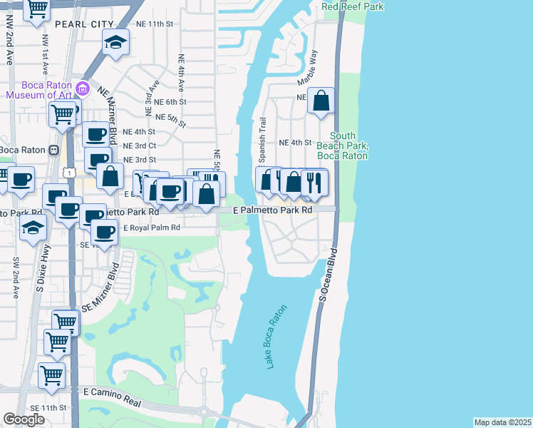 map of restaurants, bars, coffee shops, grocery stores, and more near 700 East Palmetto Park Road in Boca Raton