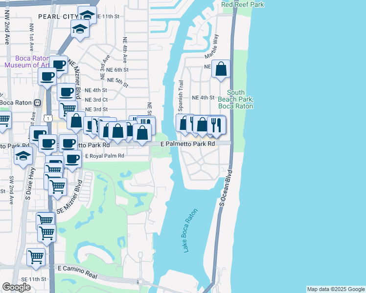 map of restaurants, bars, coffee shops, grocery stores, and more near 716 East Palmetto Park Road in Boca Raton