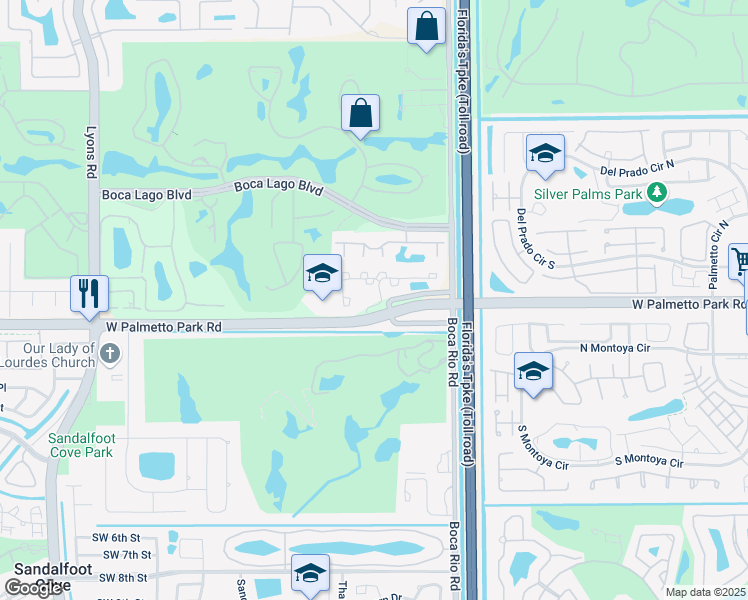 map of restaurants, bars, coffee shops, grocery stores, and more near 8140 Mizner Lane in Boca Raton