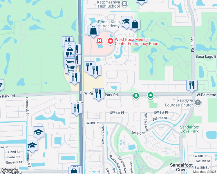 map of restaurants, bars, coffee shops, grocery stores, and more near 9736 Vía Emilie in Boca Raton
