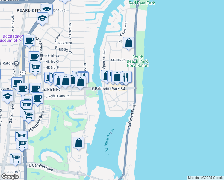 map of restaurants, bars, coffee shops, grocery stores, and more near 850 East Palmetto Park Road in Boca Raton