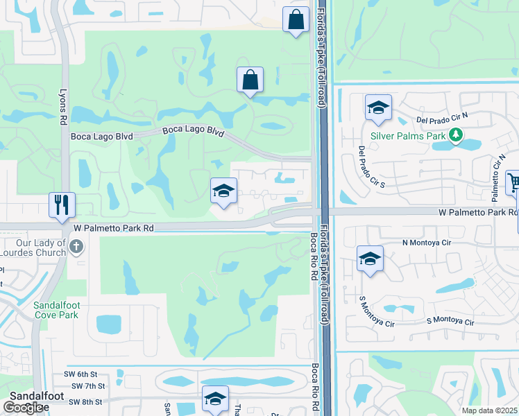map of restaurants, bars, coffee shops, grocery stores, and more near 21925 Mizner Way in Boca Raton