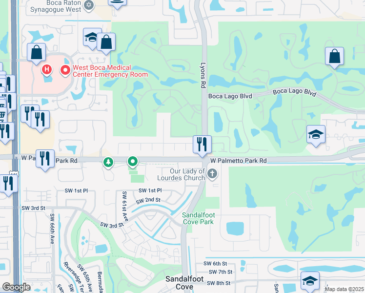 map of restaurants, bars, coffee shops, grocery stores, and more near 21911 Satinwood Drive in Boca Raton