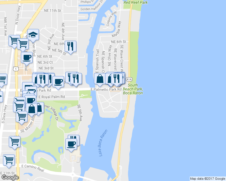 map of restaurants, bars, coffee shops, grocery stores, and more near 850 East Palmetto Park Road in Boca Raton
