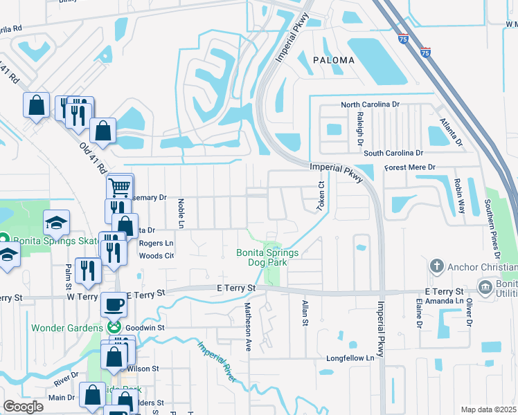 map of restaurants, bars, coffee shops, grocery stores, and more near 11020 Rosemary Drive in Bonita Springs