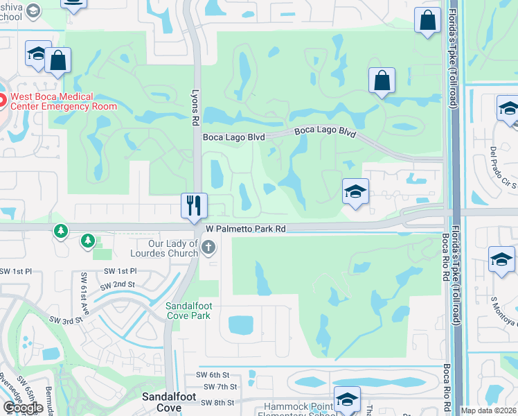 map of restaurants, bars, coffee shops, grocery stores, and more near 21726 Arriba Real in Boca Raton