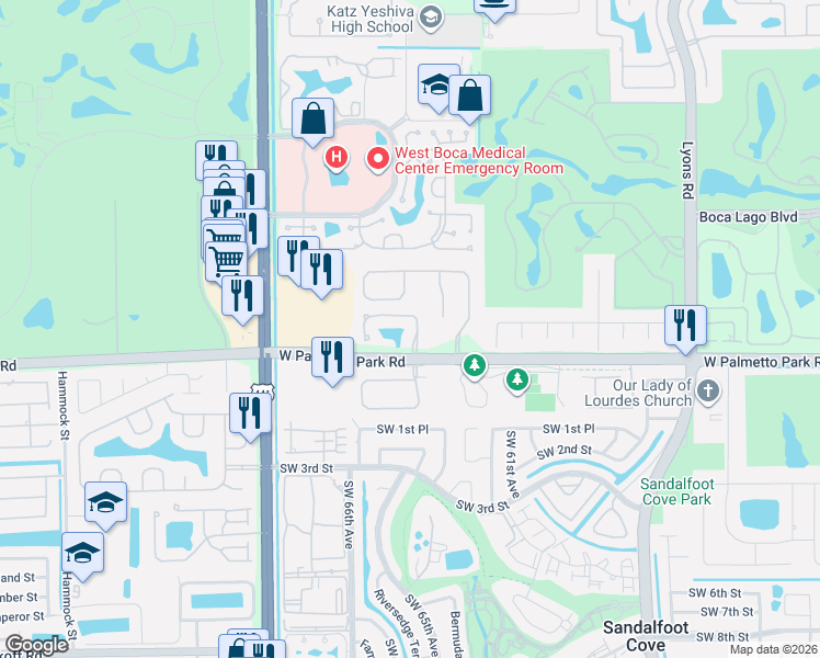 map of restaurants, bars, coffee shops, grocery stores, and more near 9646 Vía Emilie in Boca Raton