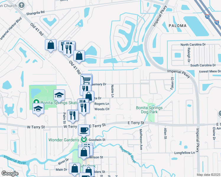 map of restaurants, bars, coffee shops, grocery stores, and more near 26570 Noble Lane in Bonita Springs