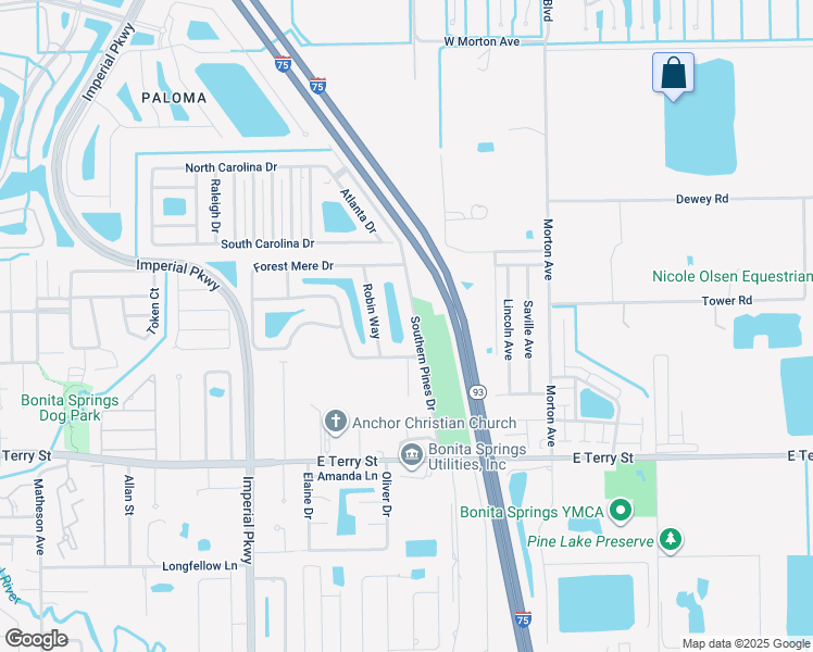 map of restaurants, bars, coffee shops, grocery stores, and more near 26636 Southern Pines Drive in Bonita Springs