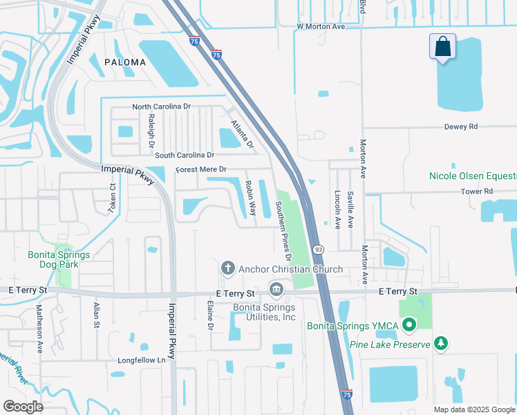 map of restaurants, bars, coffee shops, grocery stores, and more near 26601 Robin Way in Bonita Springs