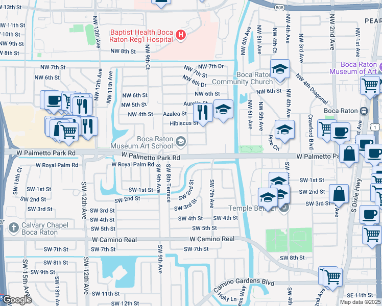 map of restaurants, bars, coffee shops, grocery stores, and more near 765 West Palmetto Park Road in Boca Raton