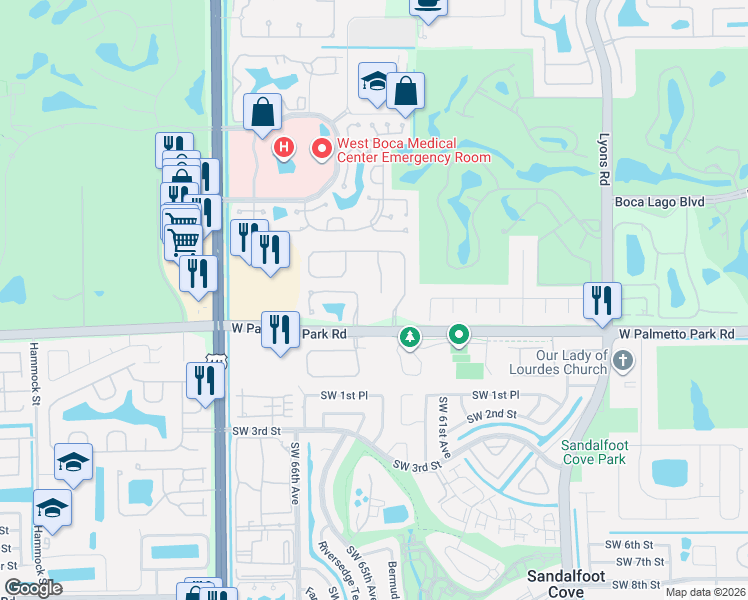 map of restaurants, bars, coffee shops, grocery stores, and more near 21860 Cypress Palm Court in Boca Raton