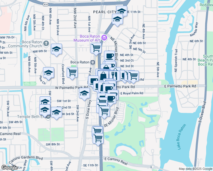 map of restaurants, bars, coffee shops, grocery stores, and more near 120 East Palmetto Park Road in Boca Raton