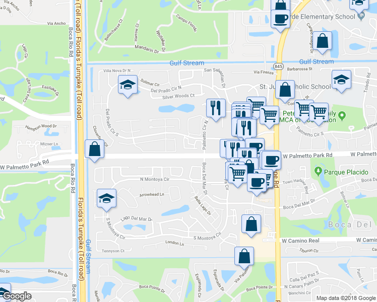 map of restaurants, bars, coffee shops, grocery stores, and more near 7432 Champagne Place in Boca Raton