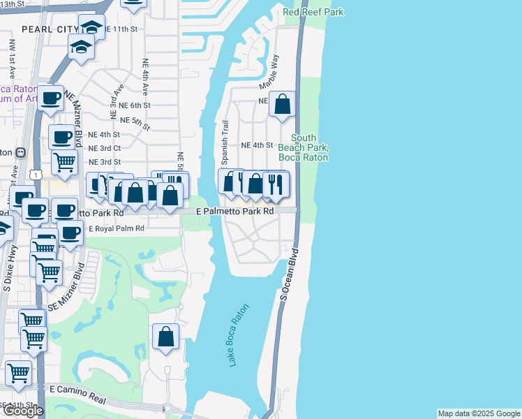 map of restaurants, bars, coffee shops, grocery stores, and more near 850 East Palmetto Park Road in Boca Raton