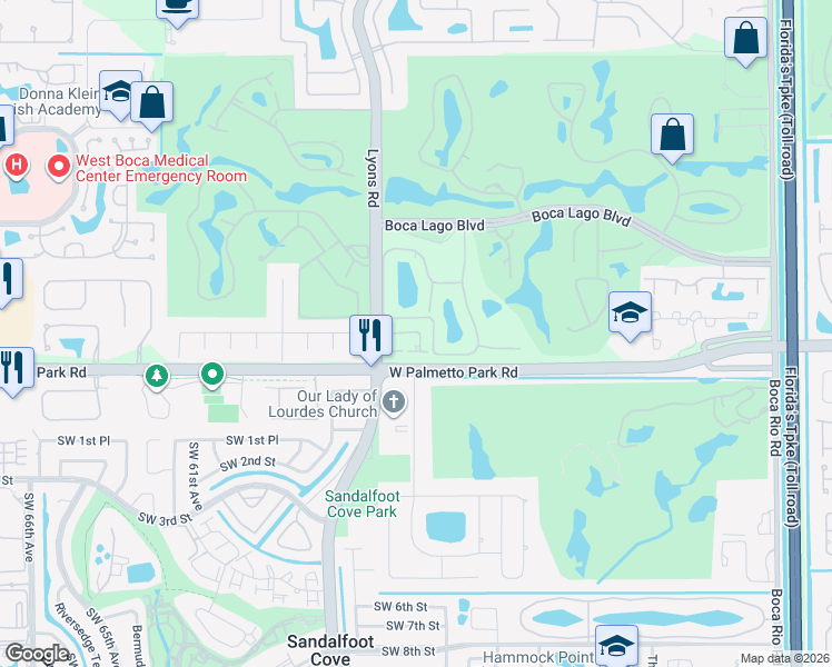 map of restaurants, bars, coffee shops, grocery stores, and more near 8980 Old Pine Way in Boca Raton