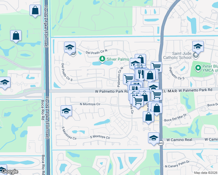 map of restaurants, bars, coffee shops, grocery stores, and more near 7432 Champagne Place in Boca Raton