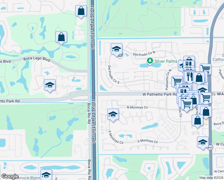 map of restaurants, bars, coffee shops, grocery stores, and more near 7791 Courtyard Run West in Boca Raton