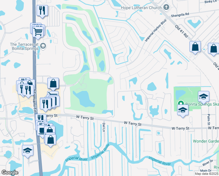 map of restaurants, bars, coffee shops, grocery stores, and more near 4950 Highland Woods Boulevard in Bonita Springs