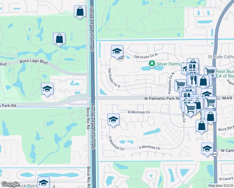 map of restaurants, bars, coffee shops, grocery stores, and more near 7791 Courtyard Run West in Boca Raton