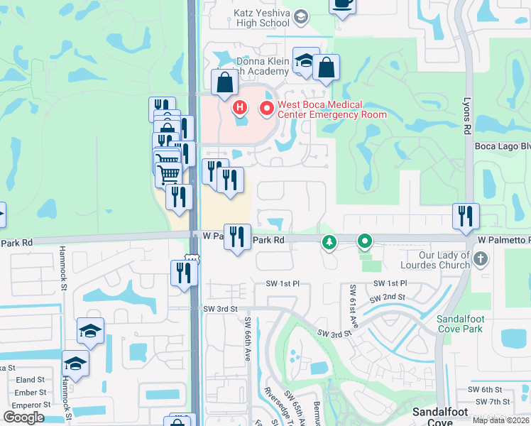 map of restaurants, bars, coffee shops, grocery stores, and more near 9736 Vía Emilie in Boca Raton