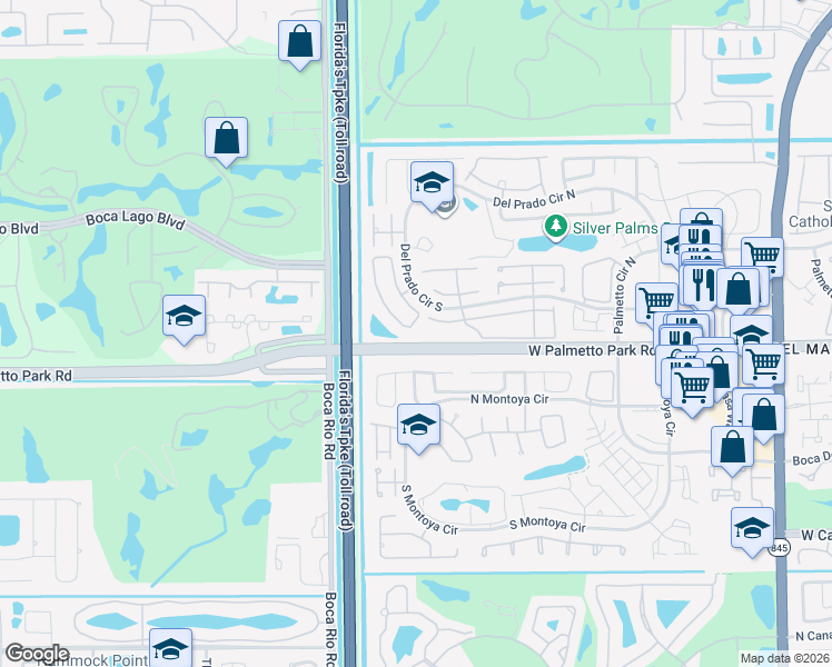 map of restaurants, bars, coffee shops, grocery stores, and more near 7791 Courtyard Run West in Boca Raton