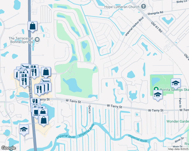 map of restaurants, bars, coffee shops, grocery stores, and more near 4950 Highland Woods Boulevard in Bonita Springs