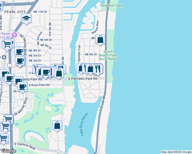 map of restaurants, bars, coffee shops, grocery stores, and more near 887 East Palmetto Park Road in Boca Raton