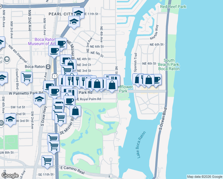 map of restaurants, bars, coffee shops, grocery stores, and more near in Boca Raton