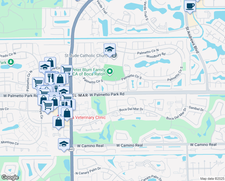 map of restaurants, bars, coffee shops, grocery stores, and more near 101 Tidewater Terrace in Boca Raton