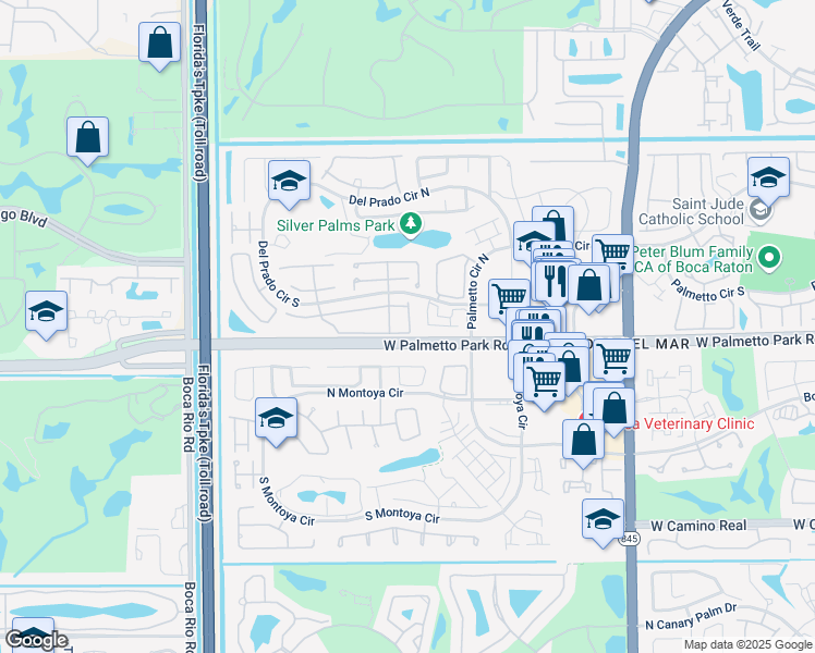 map of restaurants, bars, coffee shops, grocery stores, and more near 7541 Courtyard Run East in Boca Raton