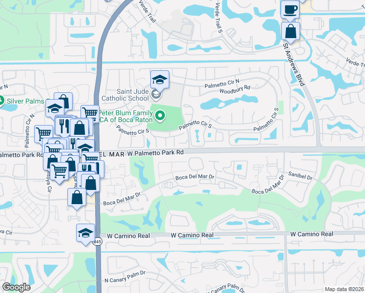 map of restaurants, bars, coffee shops, grocery stores, and more near in Boca Del Mar