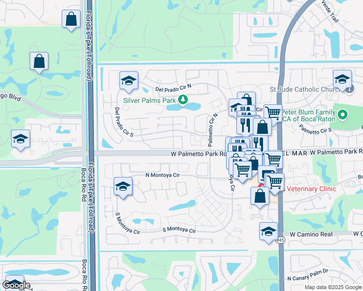 map of restaurants, bars, coffee shops, grocery stores, and more near 7541 Courtyard Run East in Boca Raton