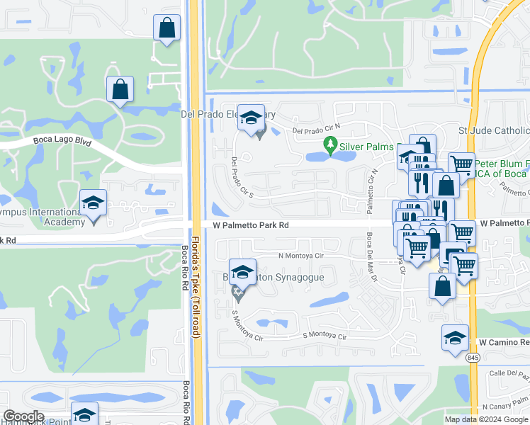 map of restaurants, bars, coffee shops, grocery stores, and more near 7719 Courtyard Run West in Boca Raton
