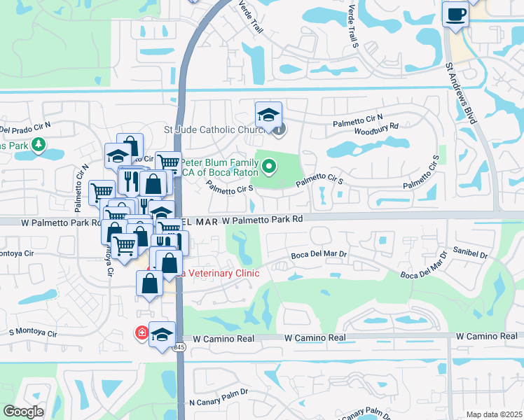 map of restaurants, bars, coffee shops, grocery stores, and more near 63 Remsen Terrace in Boca Raton