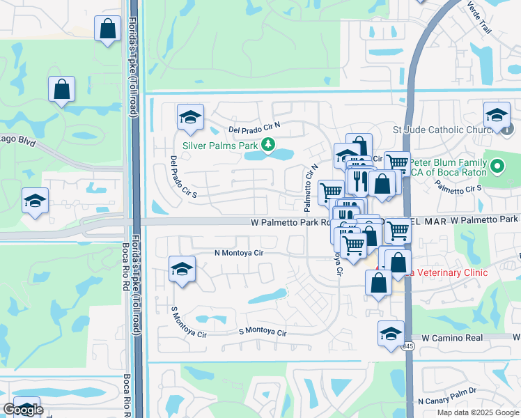 map of restaurants, bars, coffee shops, grocery stores, and more near 7541 Courtyard Run East in Boca Raton