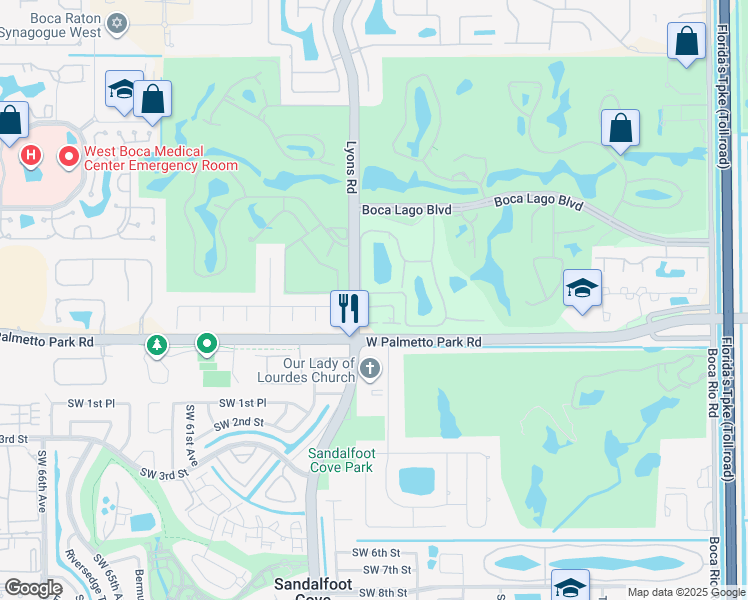 map of restaurants, bars, coffee shops, grocery stores, and more near 8980 Old Pine Way in Boca Raton
